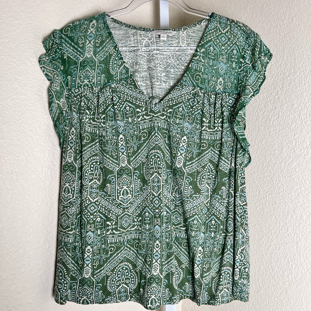 Lucky Brand Sz Large Green 
 Peasant Top Boho Weatern